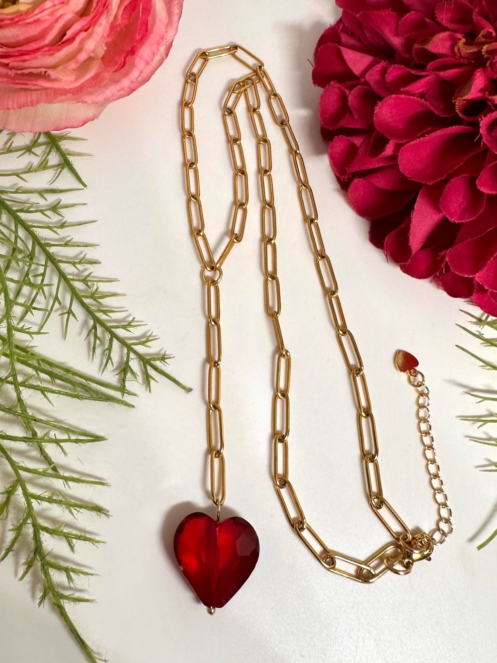 NEW⚜️Lariat Red Crystal Heart Charm Handmade Necklace